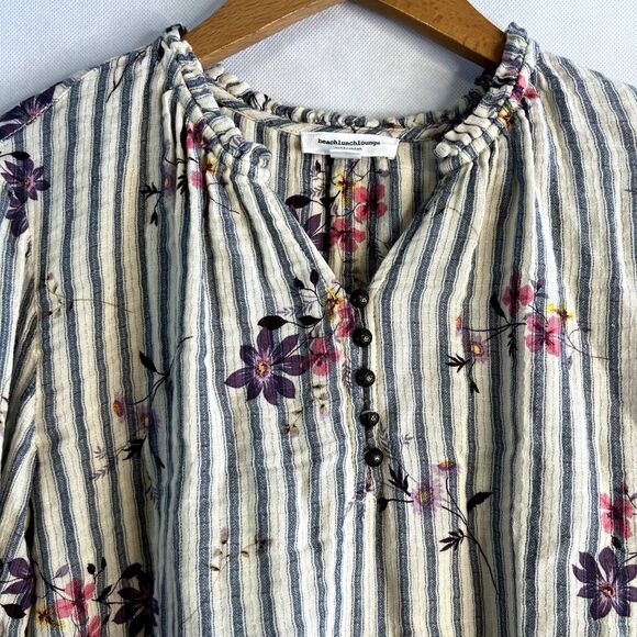 Beach Lunch Lounge Floral Striped Soft Cotton Blouse‎ Size Small - Picture 3 of 9